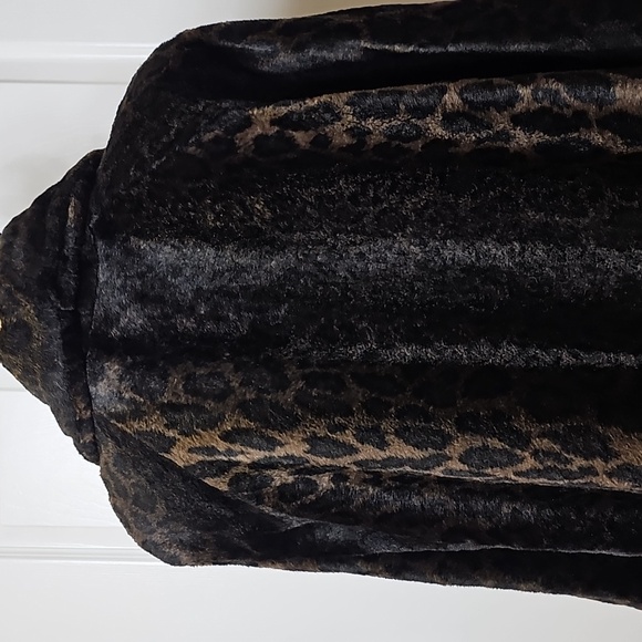 Vintage 80s Faux Fur Dark Leopard Print Swing Style Coat - Picture 7 of 13